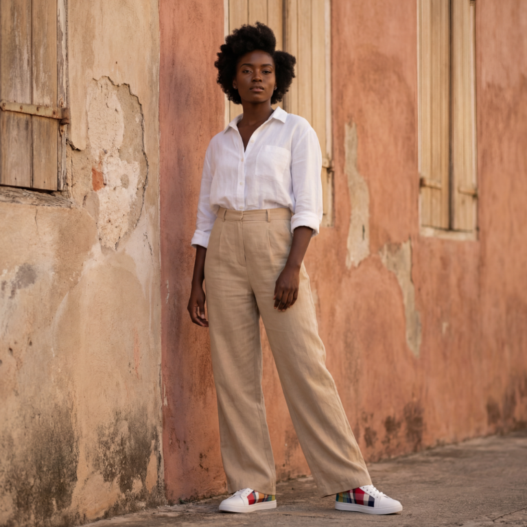 femme avec sneakers passiflore