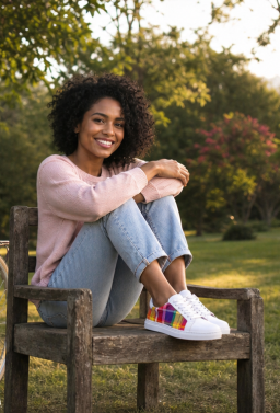 Filel assise avec sneakers colorées madras MAD'IN SUNSHINE